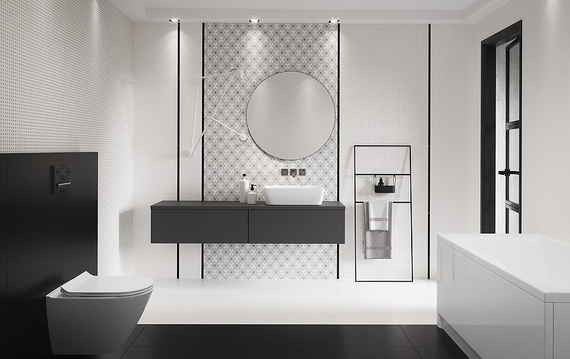 #Cersanit #Black and White #Obklady a dlažby #Koupelna #Black and White #Moderní styl #bílá #černá #Matný obklad #Velký formát #350 - 500 Kč/m2 #new